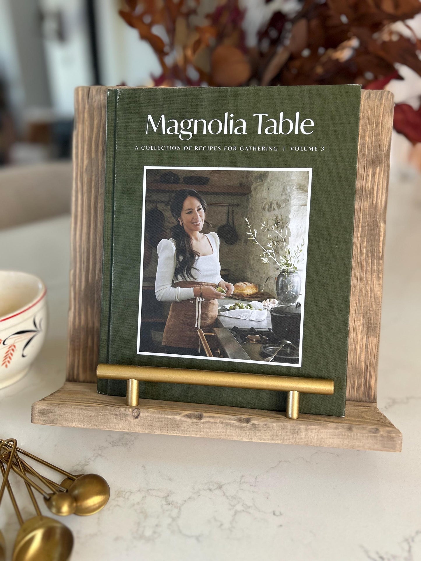 Farmhouse Cookbook Stand | Rustic Wooden Recipe Holder | Distressed Wood Cookbook Display | Kitchen Counter Recipe Stand