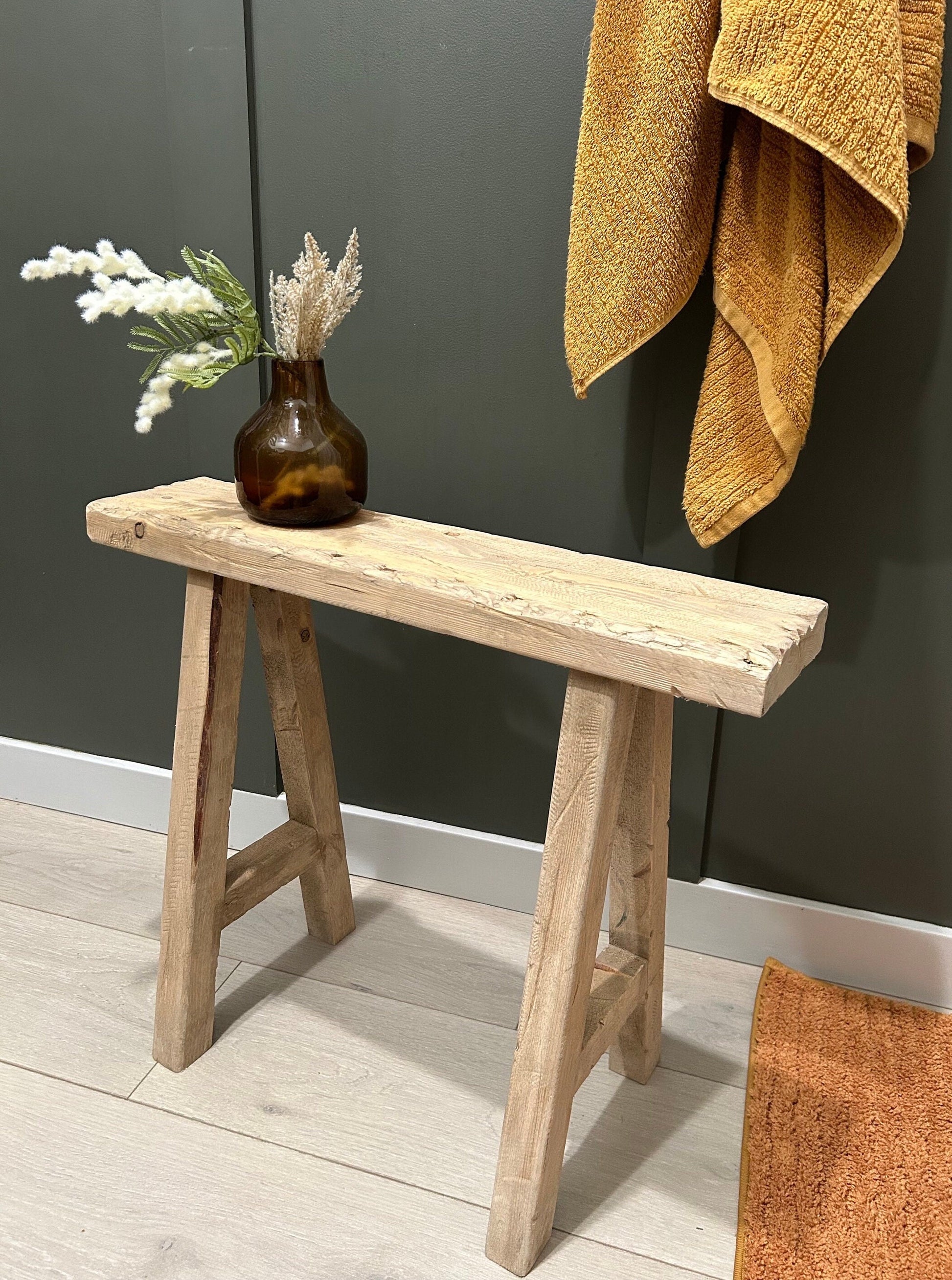 Handcrafted Rustic Skinny Bench, Weathered Noodle Bench, Entryway Decor, 24 inches