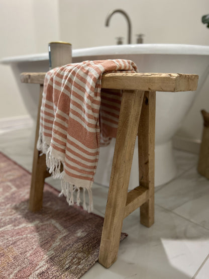 Rustic Weathered Wood Noodle Bench, Primitive Antique Style, 24x5.5