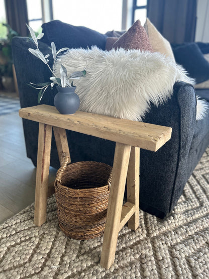 Wood side table, Rustic skinny bench, Slim rustic bench, Distressed narrow stool, Bench for small spaces, Handcrafted pine skinny bench, 24"