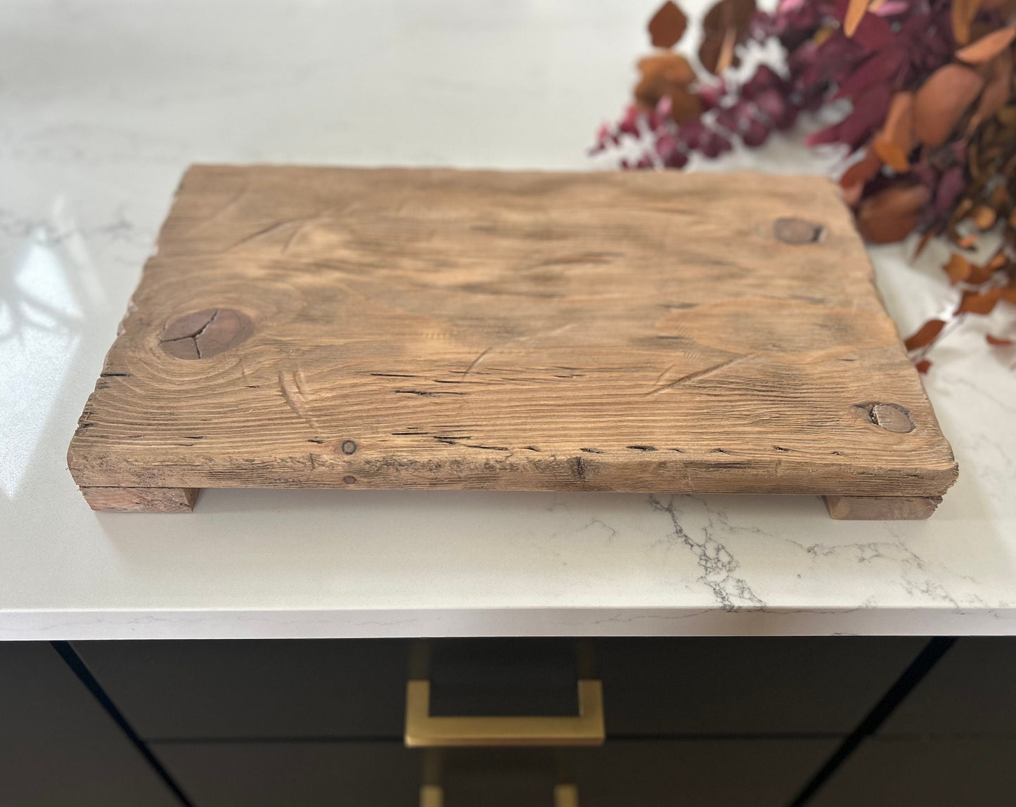 Countertop tray, rustic trivet riser, plant stand, kitchen decor stand, bathroom counter tray, distressed wood tray, housewarming gift