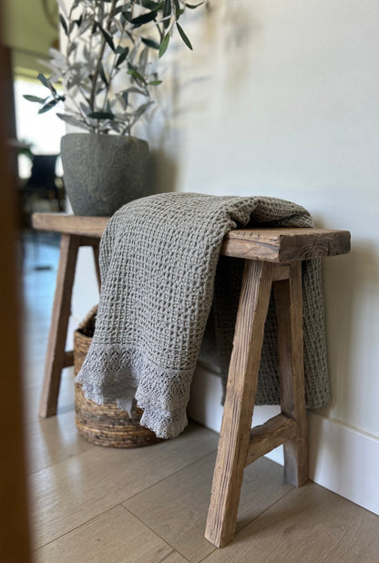 Handcrafted Weathered Wood Bench, Primitive Antique Style, 30x20x7.25