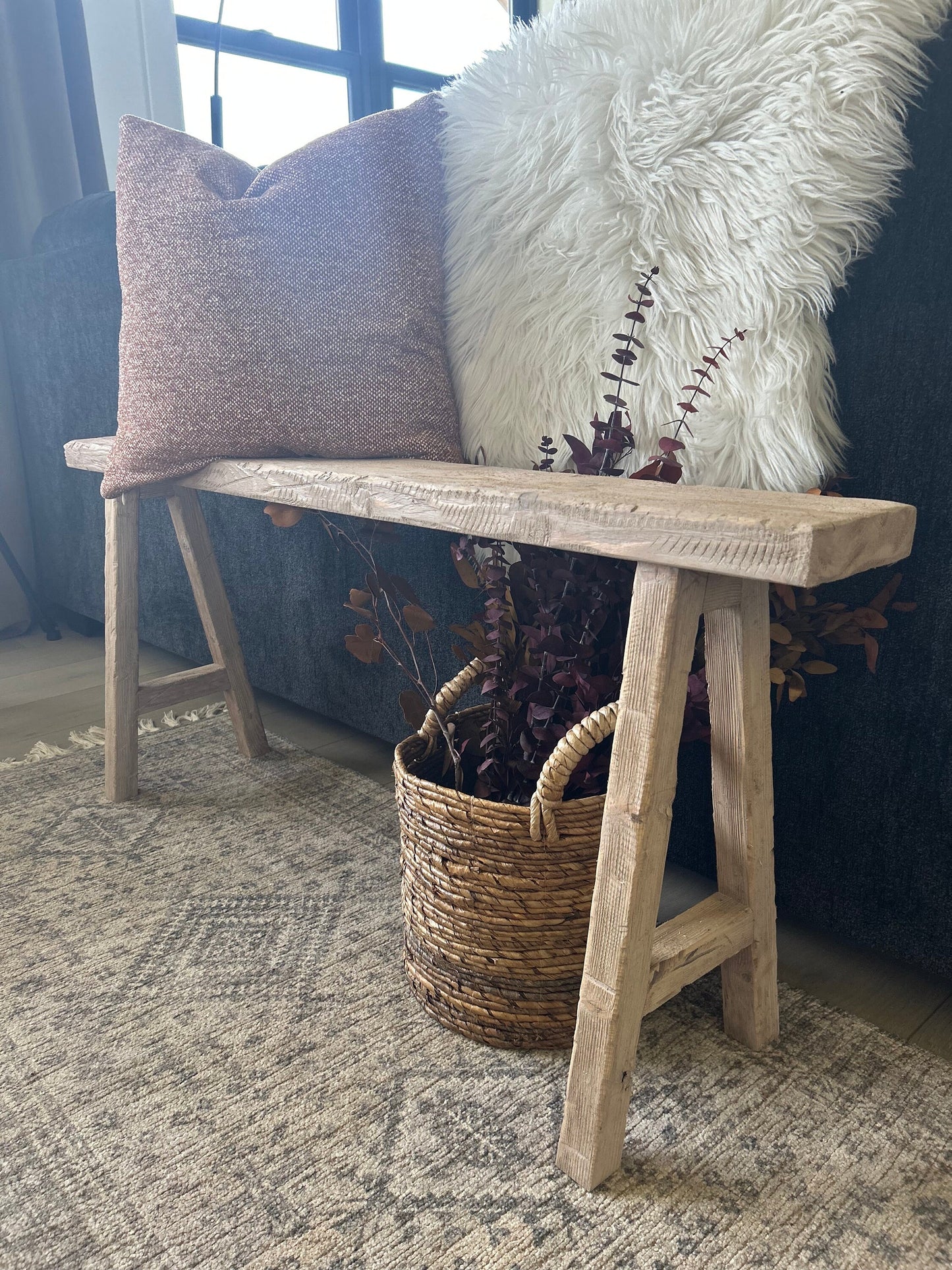 Narrow Entryway Bench, Skinny Wooden Bench, Rustic Farmhouse Bench, Behind Couch Bench, End of Bed Bench, Small Space Furniture, Handmade