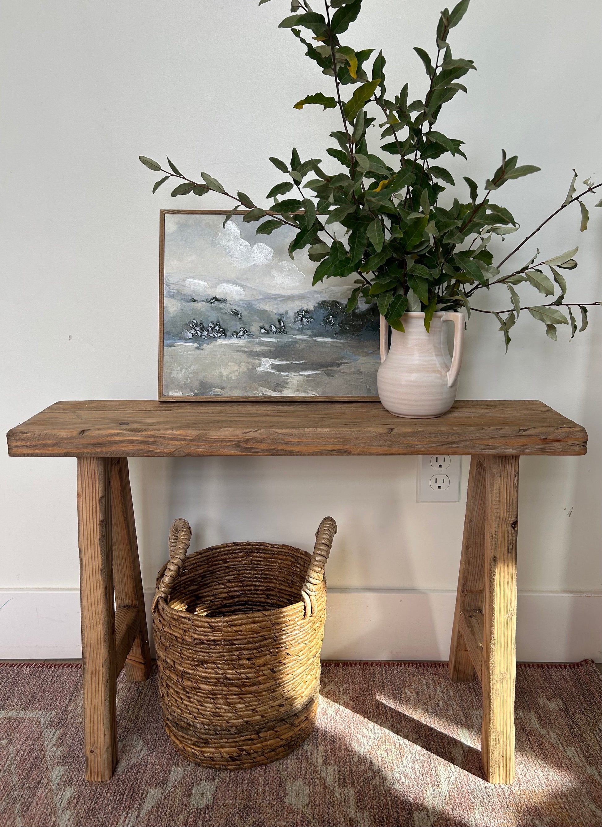 Handcrafted Primitive Wood Bench, Rustic Weathered Noodle Bench (30x20x7.25)