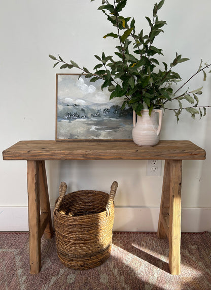 Handcrafted Primitive Wood Bench, Rustic Weathered Noodle Bench (30x20x7.25)