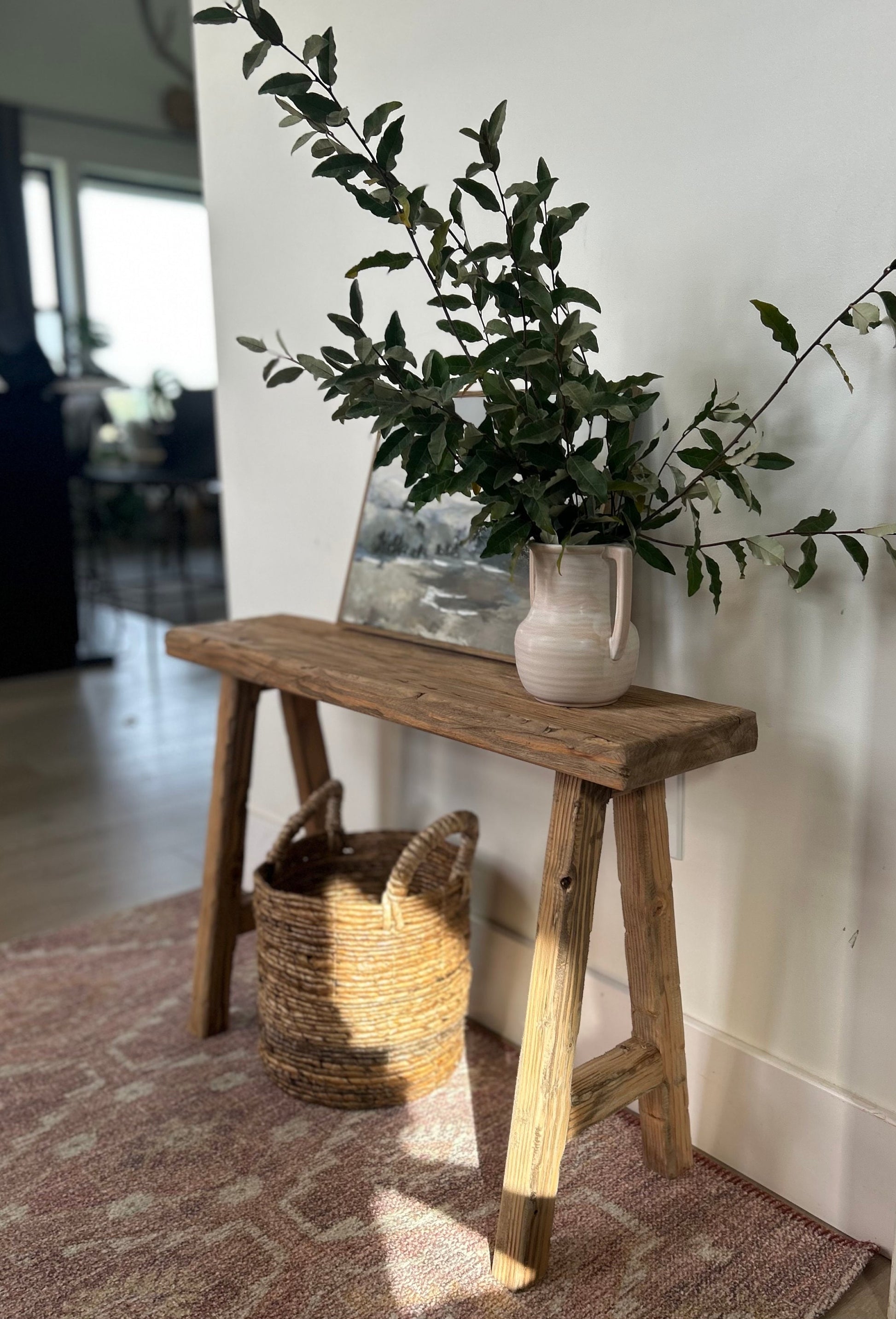 Handcrafted Weathered Wood Entryway Bench, Rustic Primitive Decor (30x20x7.25)