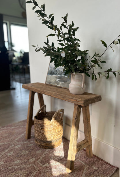 Handcrafted Weathered Wood Entryway Bench, Rustic Primitive Decor (30x20x7.25)