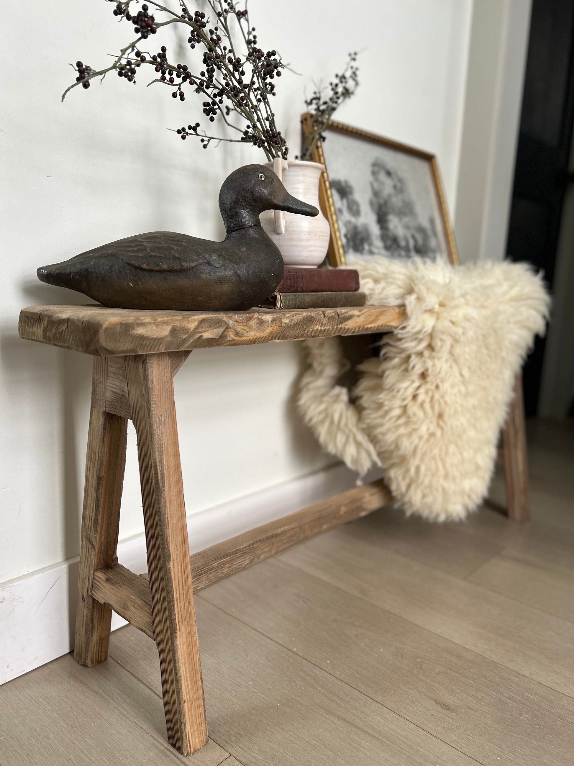 Handcrafted Primitive Skinny Bench, Weathered Wood, Rustic Entryway Decor (46x20x7.25)