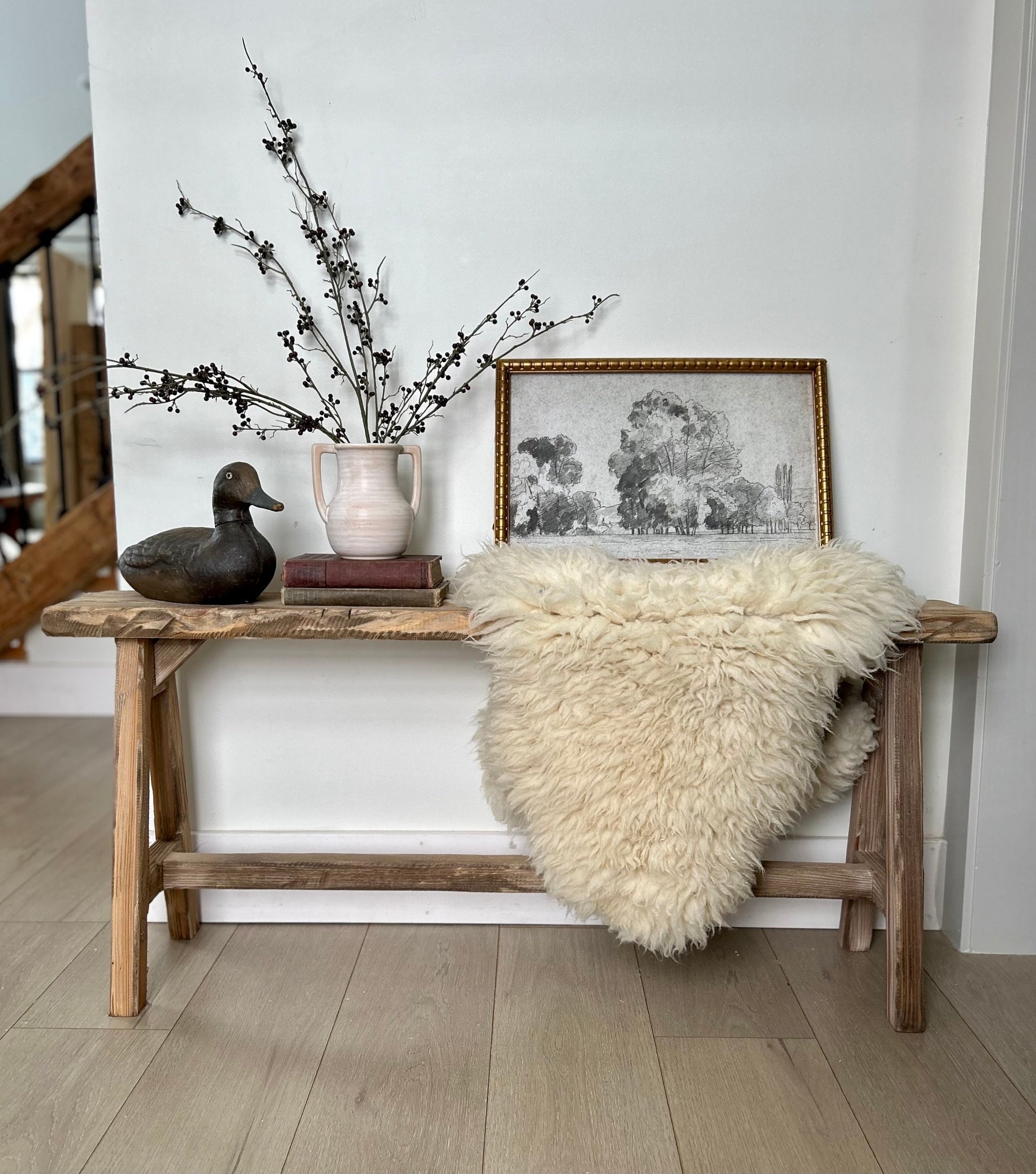 Handcrafted Primitive Skinny Bench, Weathered Wood, Rustic Entryway Decor (46x20x7.25)