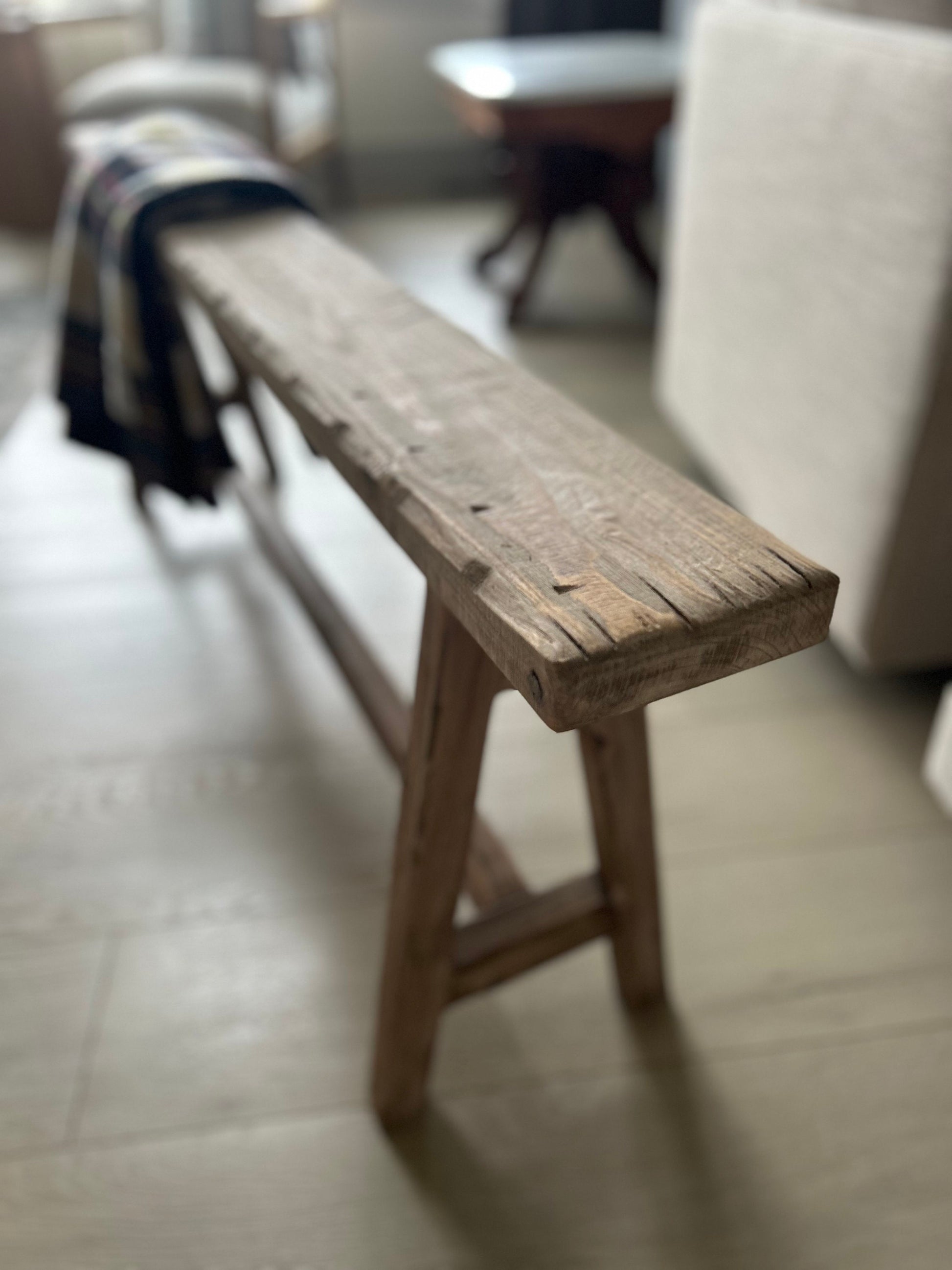 Handcrafted Weathered Wood Skinny Bench, Rustic Primitive Decor (55x20x5.5)