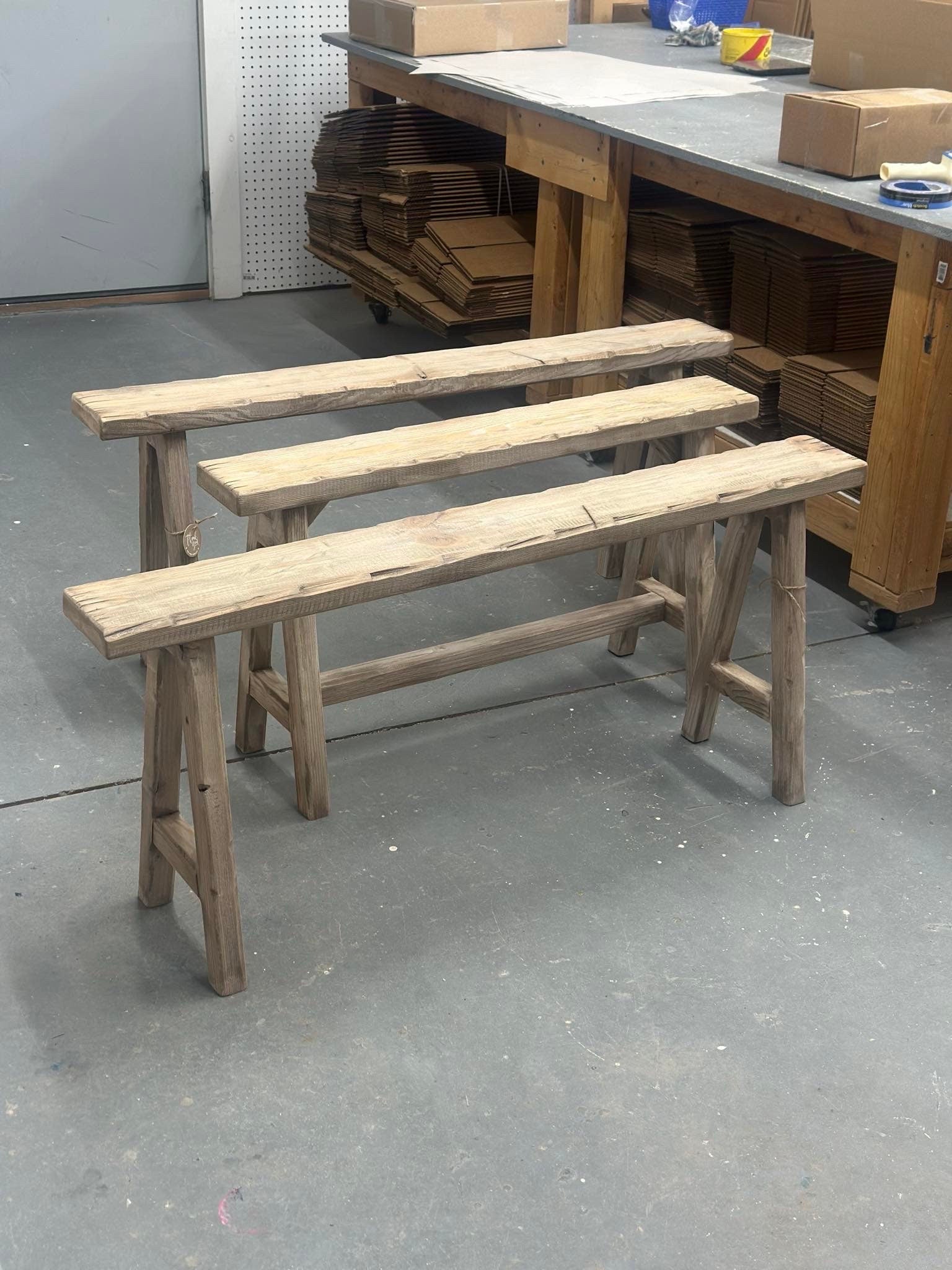 Handcrafted Primitive Skinny Bench, Weathered Rustic Wood, Noodle Bench