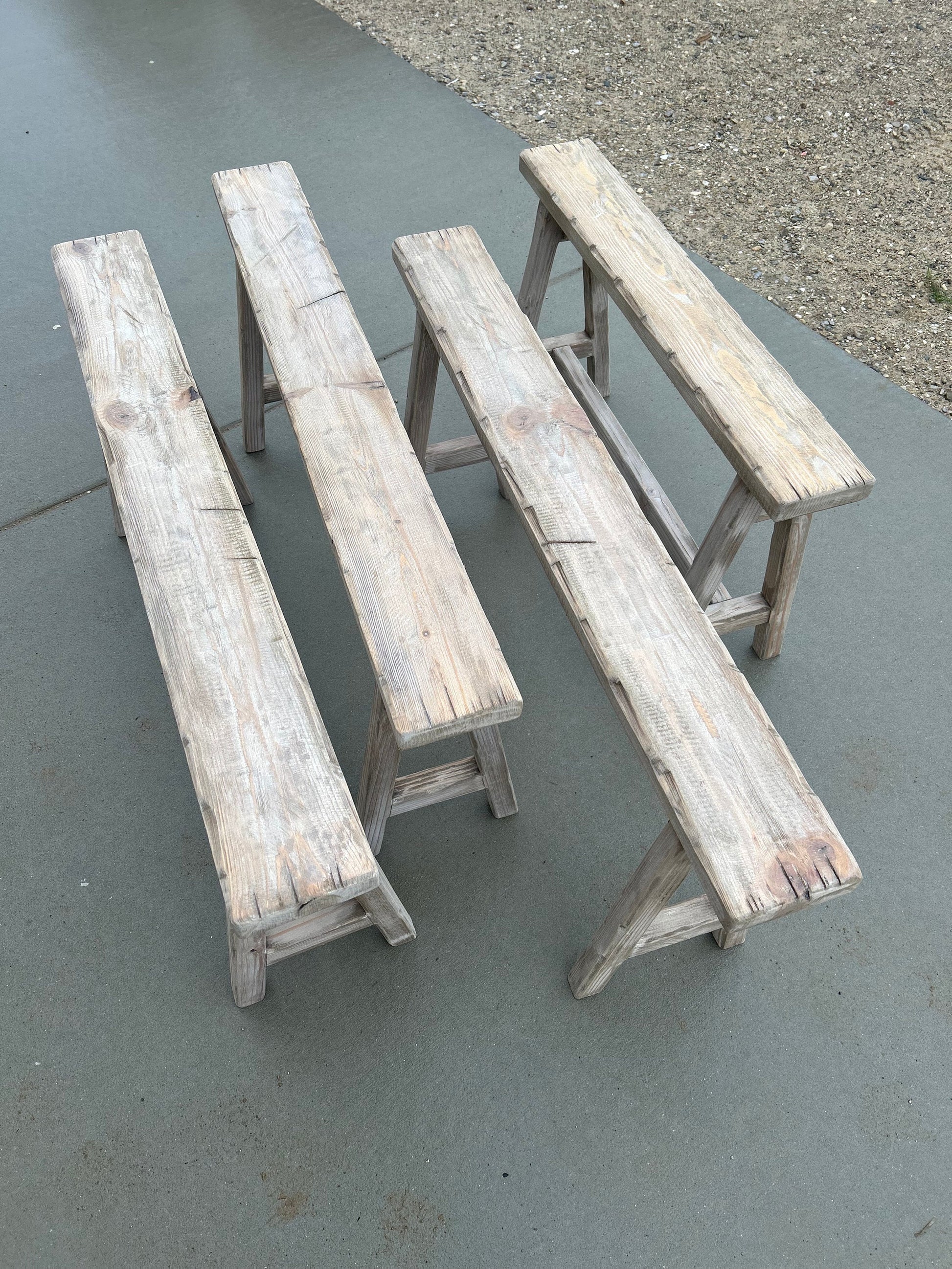 Handcrafted Primitive Skinny Bench, Weathered Rustic Wood, Noodle Bench