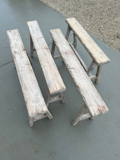 Handcrafted Primitive Skinny Bench, Weathered Rustic Wood, Noodle Bench