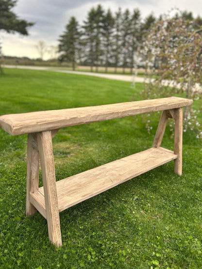 Handcrafted Primitive Skinny Bench with Shoe Storage Shelf