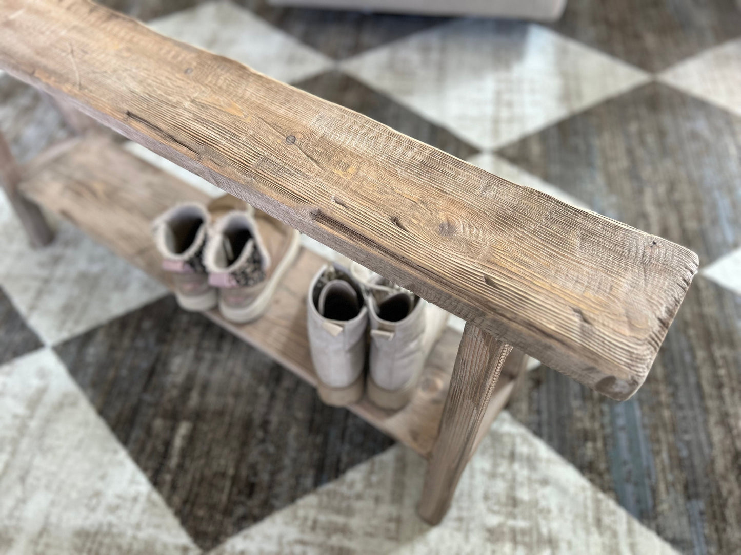 Handcrafted Primitive Skinny Bench with Shoe Storage Shelf