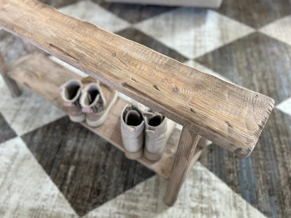 Handcrafted Primitive Skinny Bench with Shoe Storage Shelf