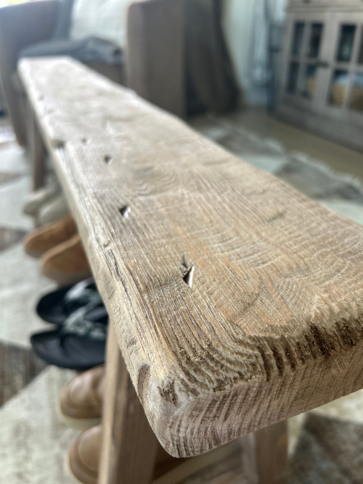 Rustic Skinny Bench with Shoe Storage | Primitive Farmhouse Entryway Bench | Handmade Wooden Noodle Bench with Shelf | Narrow slim bench