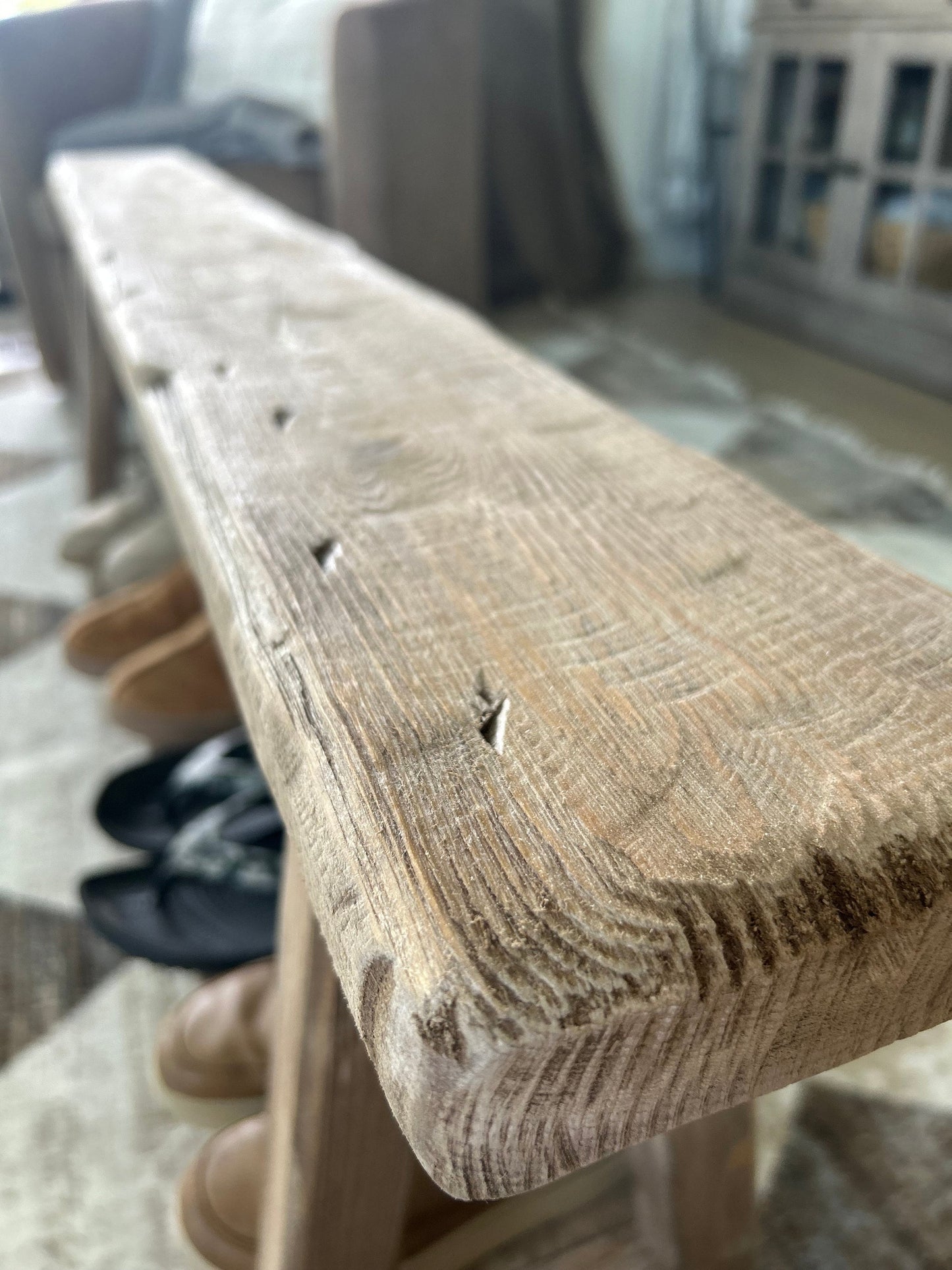 Handcrafted Primitive Skinny Bench with Shoe Storage Shelf