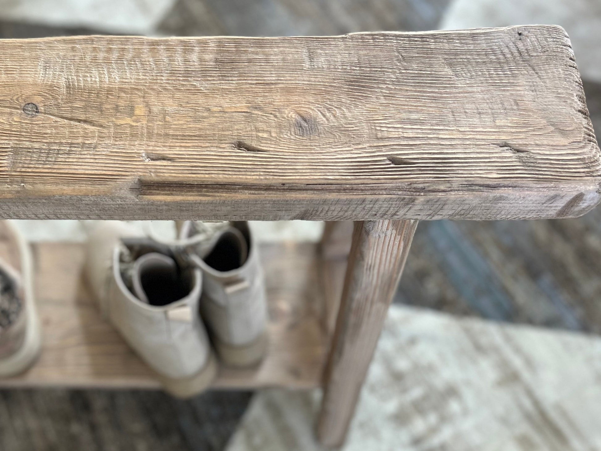 Handcrafted Primitive Skinny Bench with Shoe Storage Shelf