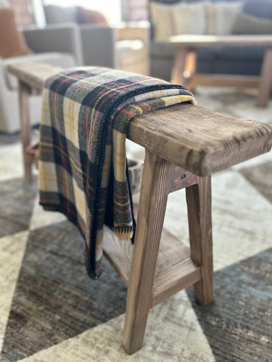 Rustic Weathered Wood Skinny Bench with Shoe Storage Shelf