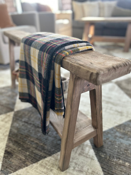 Rustic Weathered Wood Skinny Bench with Shoe Storage Shelf