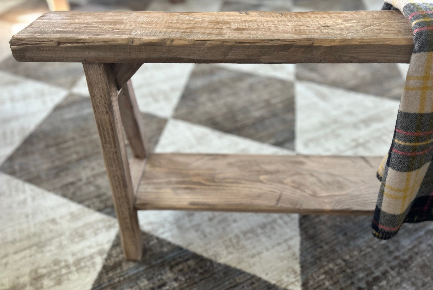 Handcrafted Primitive Skinny Bench with Shoe Storage Shelf