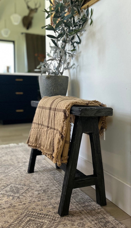 Handcrafted Rustic Black Entryway Bench, Primitive Decor (30x7.25)