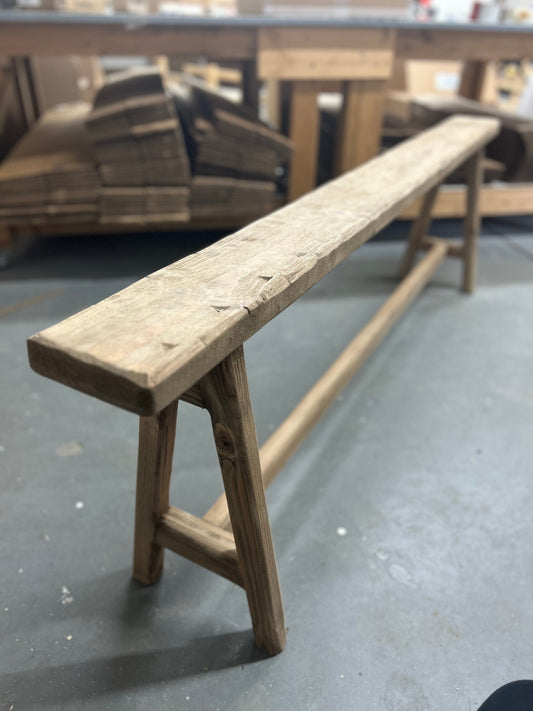 Rustic Weathered Wood Skinny Bench, Primitive Noodle Bench, 60 inch