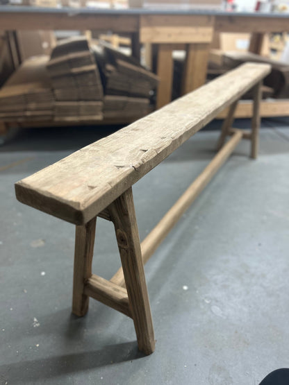 Rustic Weathered Wood Skinny Bench, Primitive Noodle Bench, 60 inch