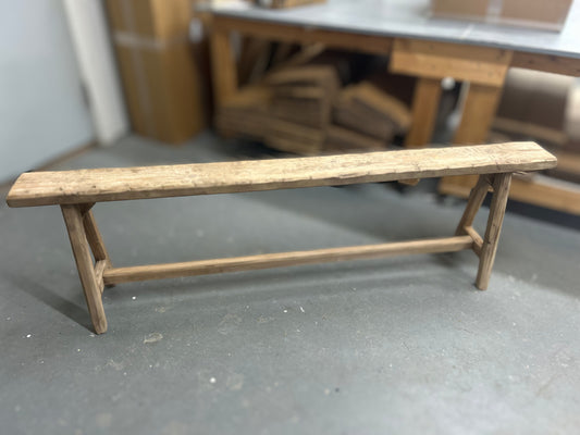 Handcrafted Primitive Skinny Bench, Weathered Rustic Wood, 60"
