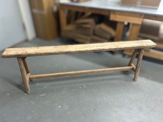 Handcrafted Primitive Skinny Bench, Weathered Rustic Wood, 60"