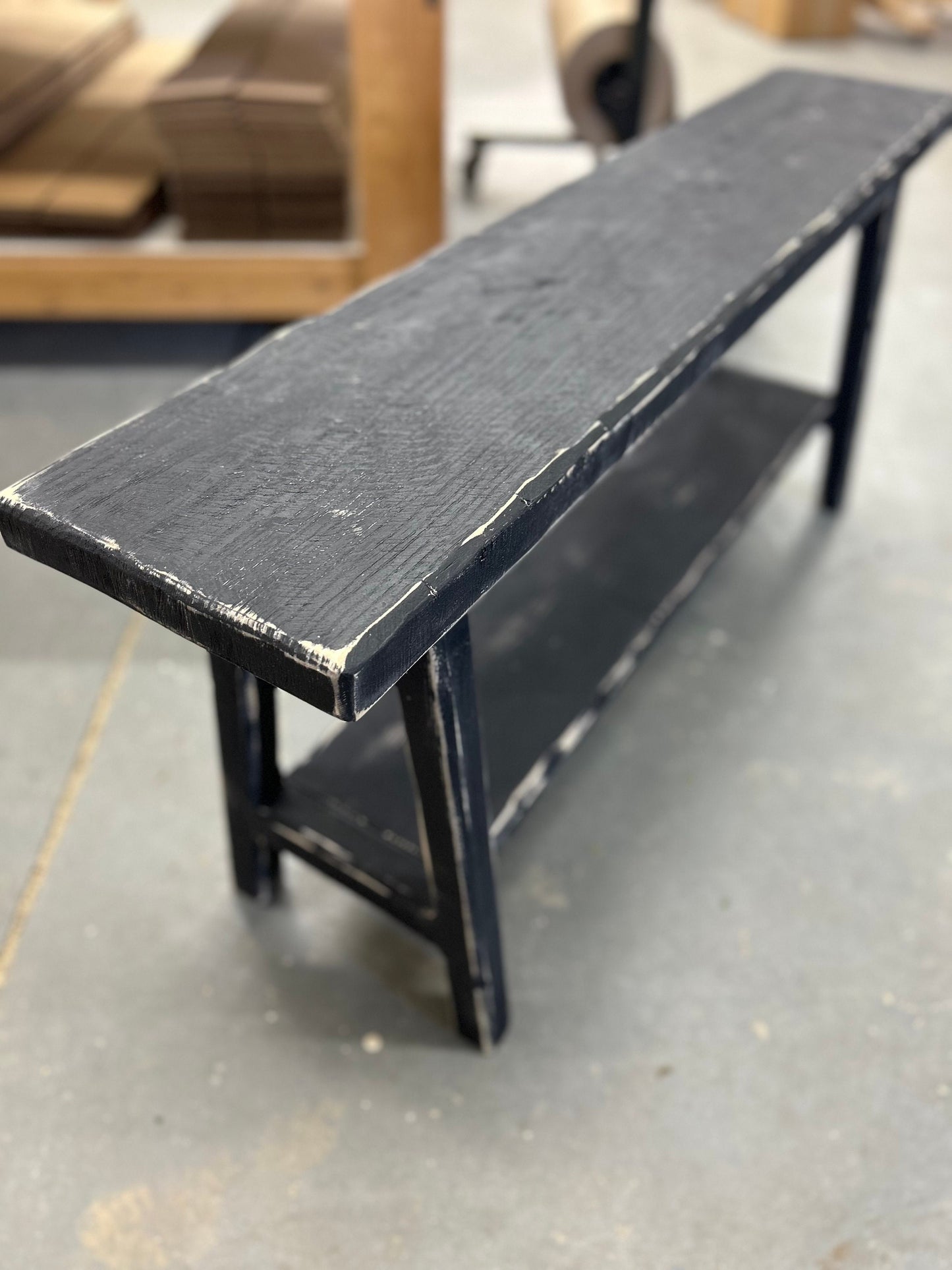 Rustic Skinny Bench with Shoe Storage | Primitive Farmhouse Entryway Bench | Handmade Wooden Noodle Bench with Shelf