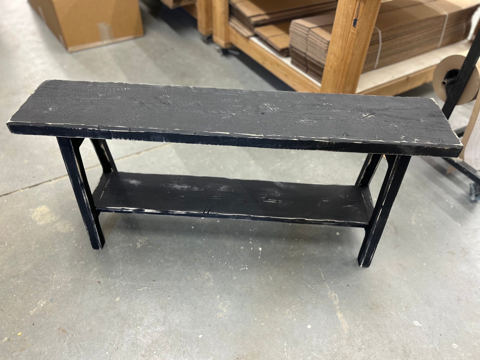 Rustic Skinny Bench with Shoe Storage | Primitive Farmhouse Entryway Bench | Handmade Wooden Noodle Bench with Shelf