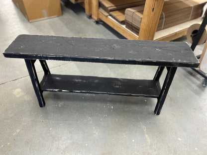 Rustic Skinny Bench with Shoe Storage | Primitive Farmhouse Entryway Bench | Handmade Wooden Noodle Bench with Shelf
