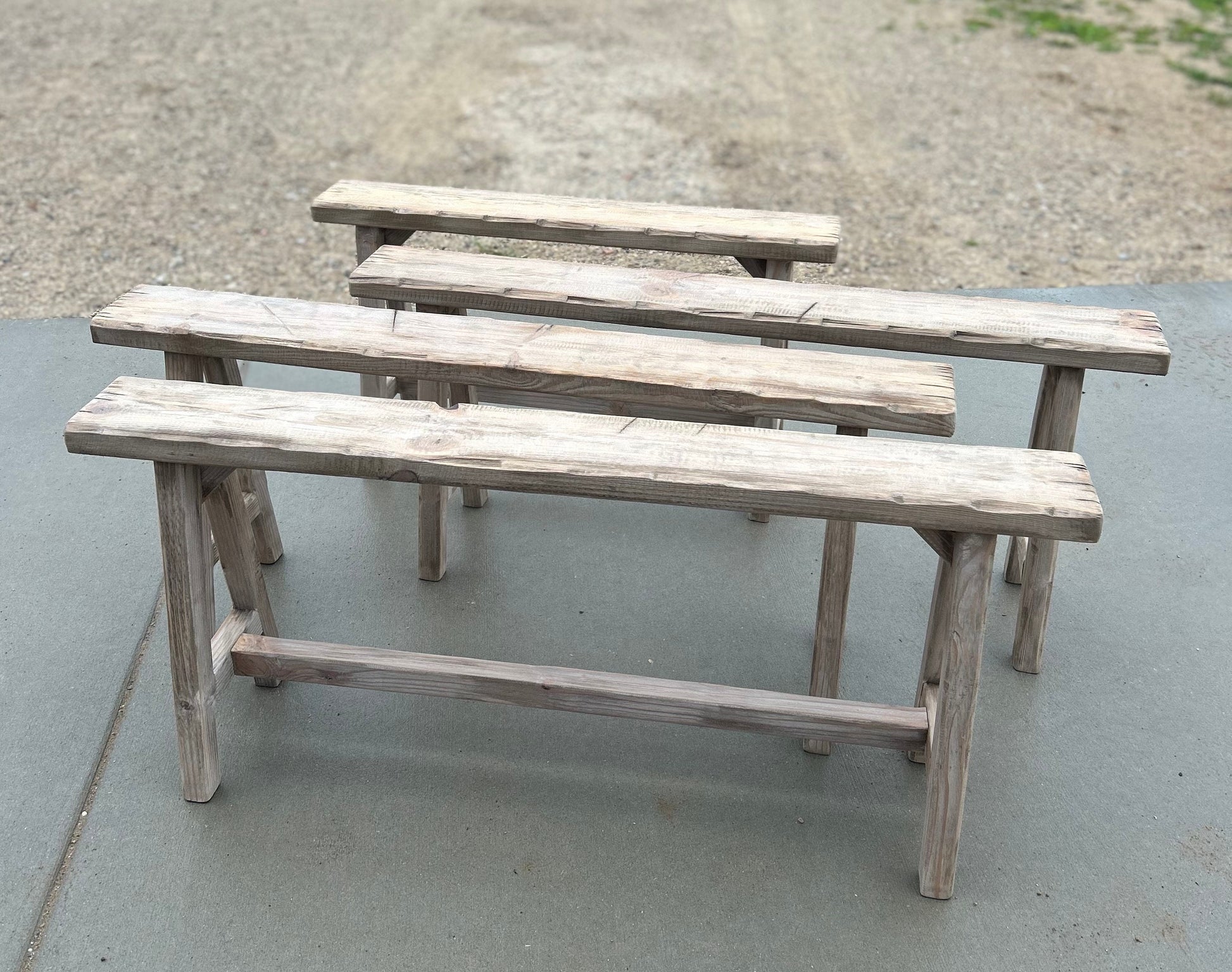 Handcrafted Primitive Skinny Bench, Weathered Rustic Wood, Noodle Bench