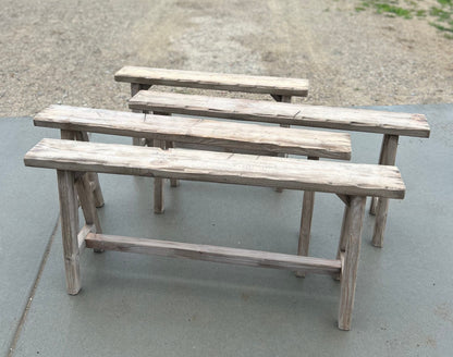 Handcrafted Primitive Skinny Bench, Weathered Rustic Wood, Noodle Bench