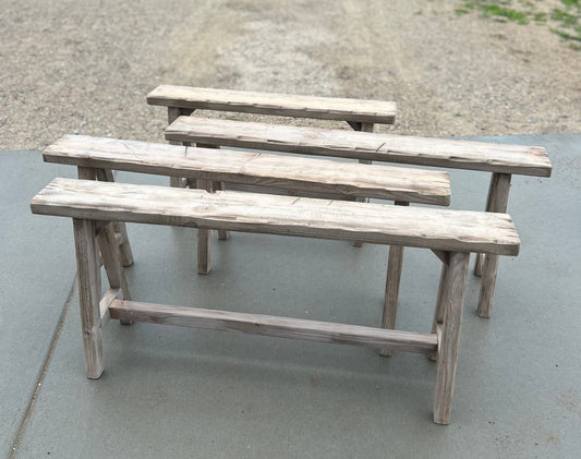 Handcrafted Primitive Skinny Bench, Weathered Rustic Wood, Noodle Bench