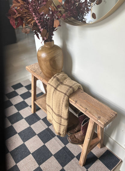 Handcrafted Primitive Skinny Bench, Weathered Wood, Shoe Storage Shelf
