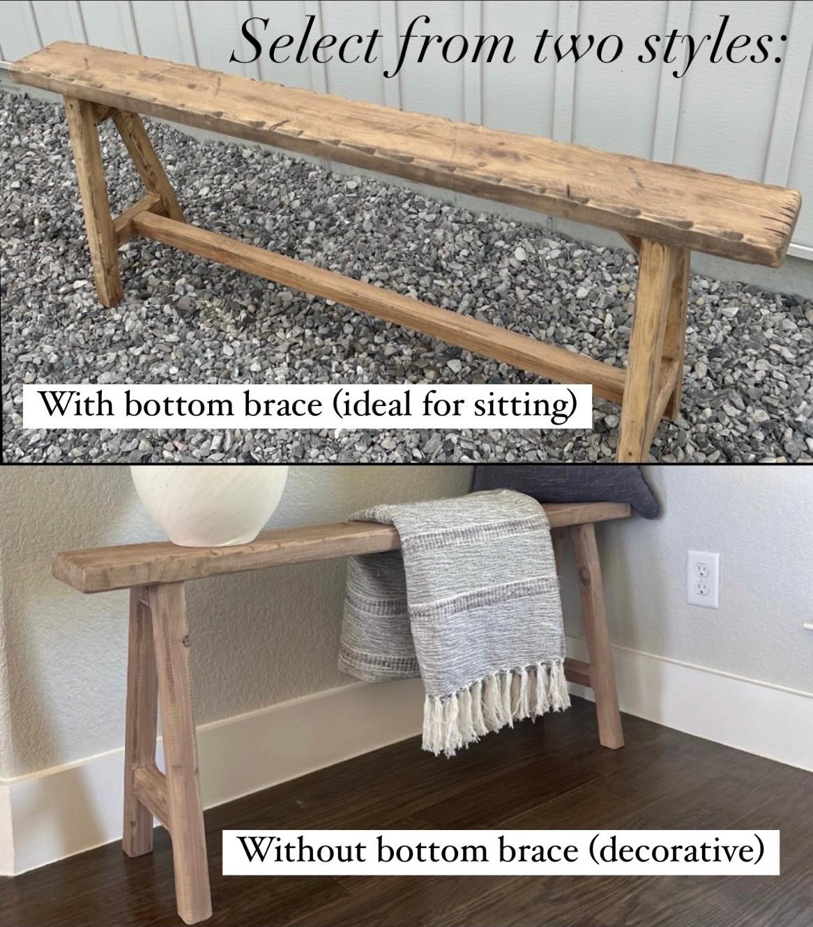 Handcrafted Primitive Skinny Bench, Weathered Rustic Wood, Noodle Bench