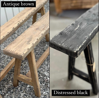 Handcrafted Weathered Wood Bench, Primitive Antique Style, 30x20x7.25