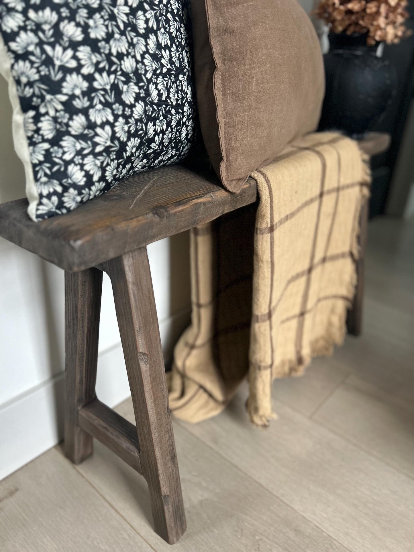 Dark Walnut Skinny Bench, Rustic Weathered Wood, Primitive Antique Style, 36 inch
