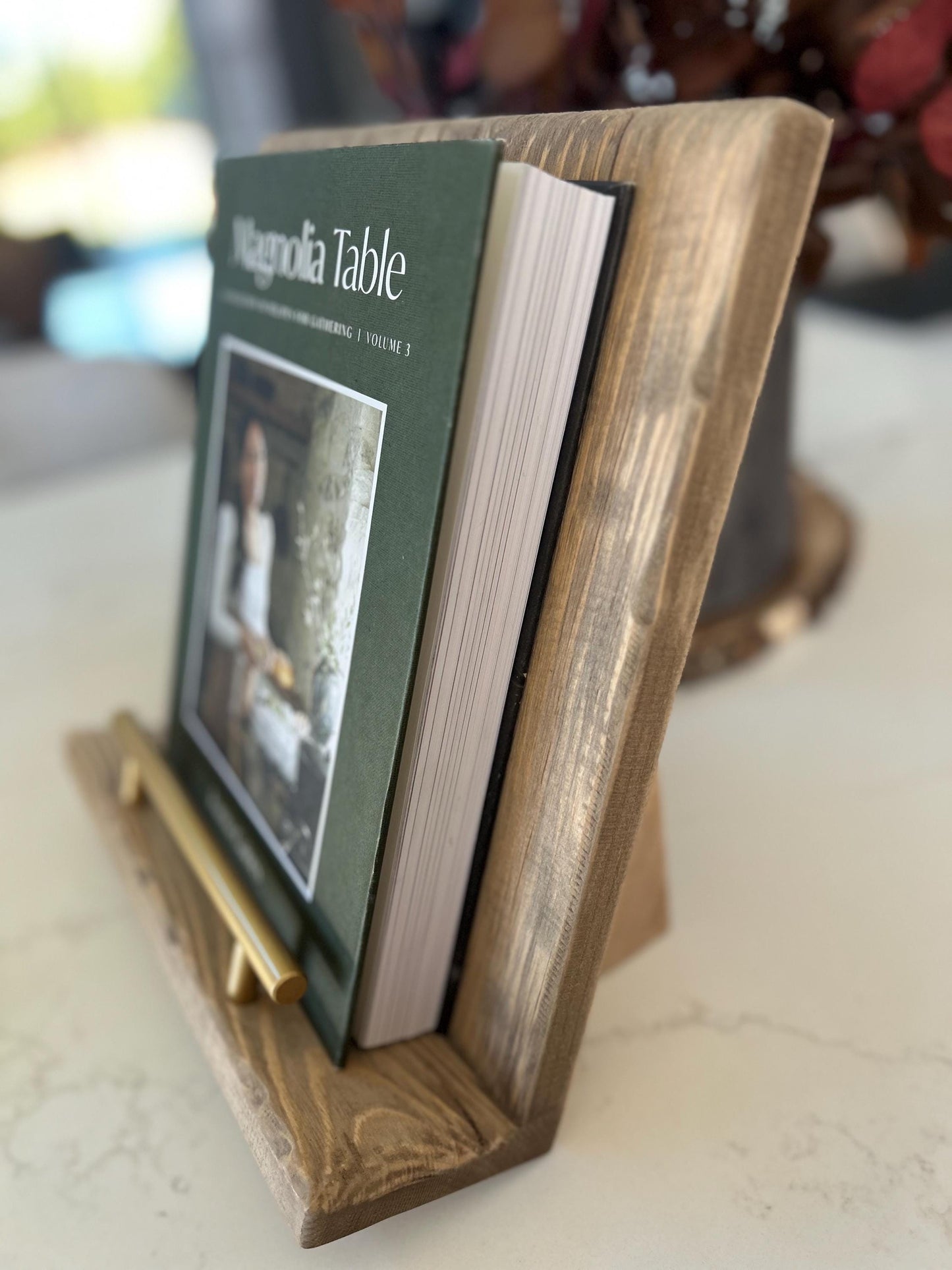 Rustic Wooden Cookbook Holder | Farmhouse Recipe Stand | Distressed Kitchen Counter Display | Handmade Recipe Book Stand