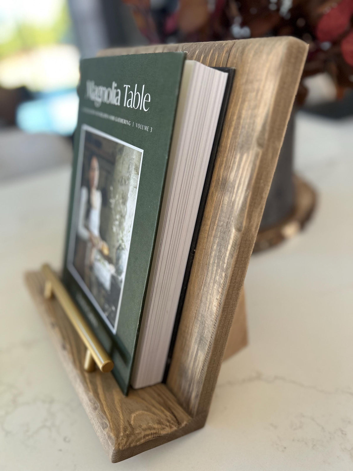 Rustic Distressed Pine Cookbook Stand, Farmhouse Kitchen Decor