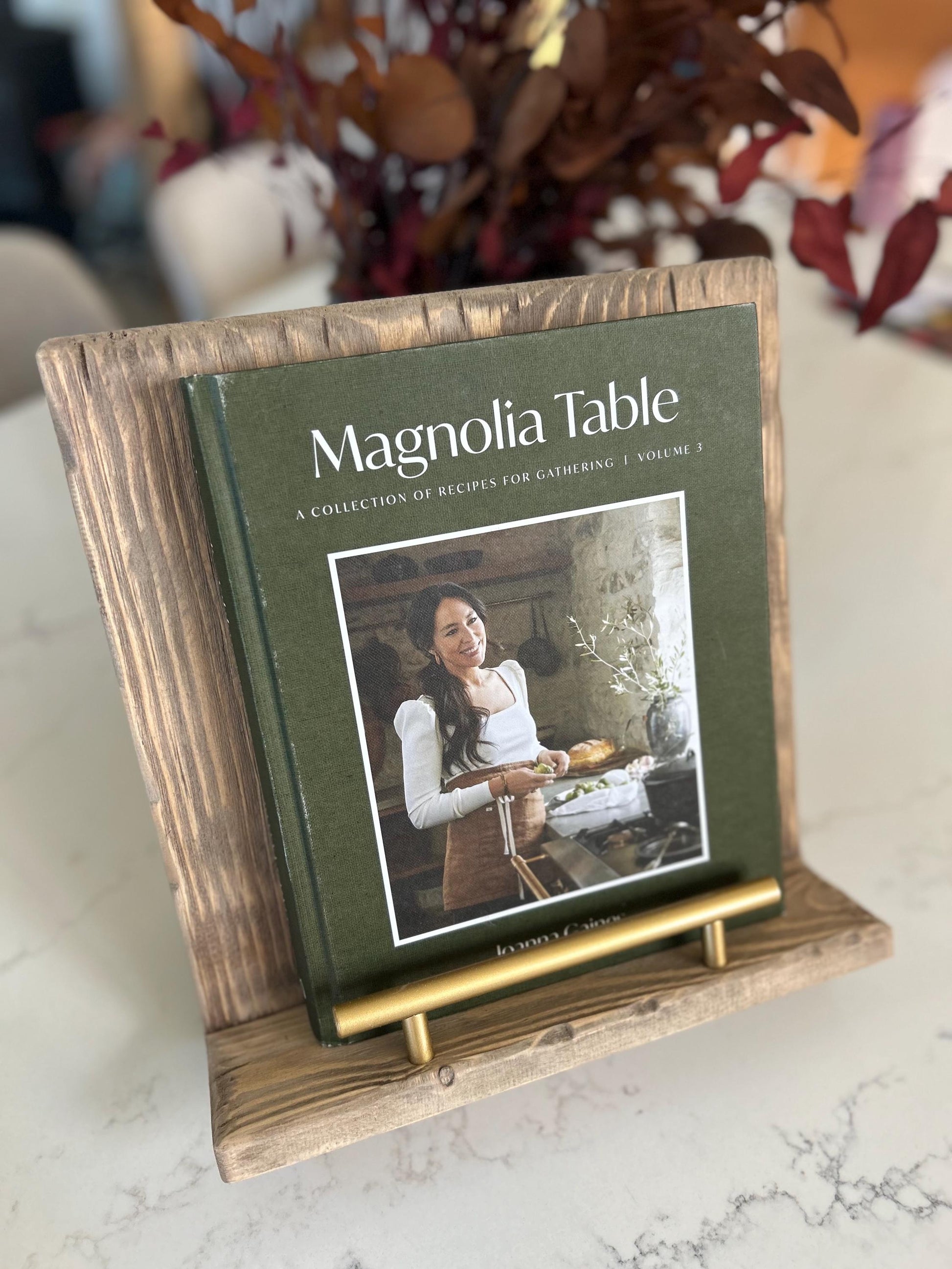 Farmhouse Cookbook Stand | Rustic Wooden Recipe Holder | Distressed Wood Cookbook Display | Kitchen Counter Recipe Stand