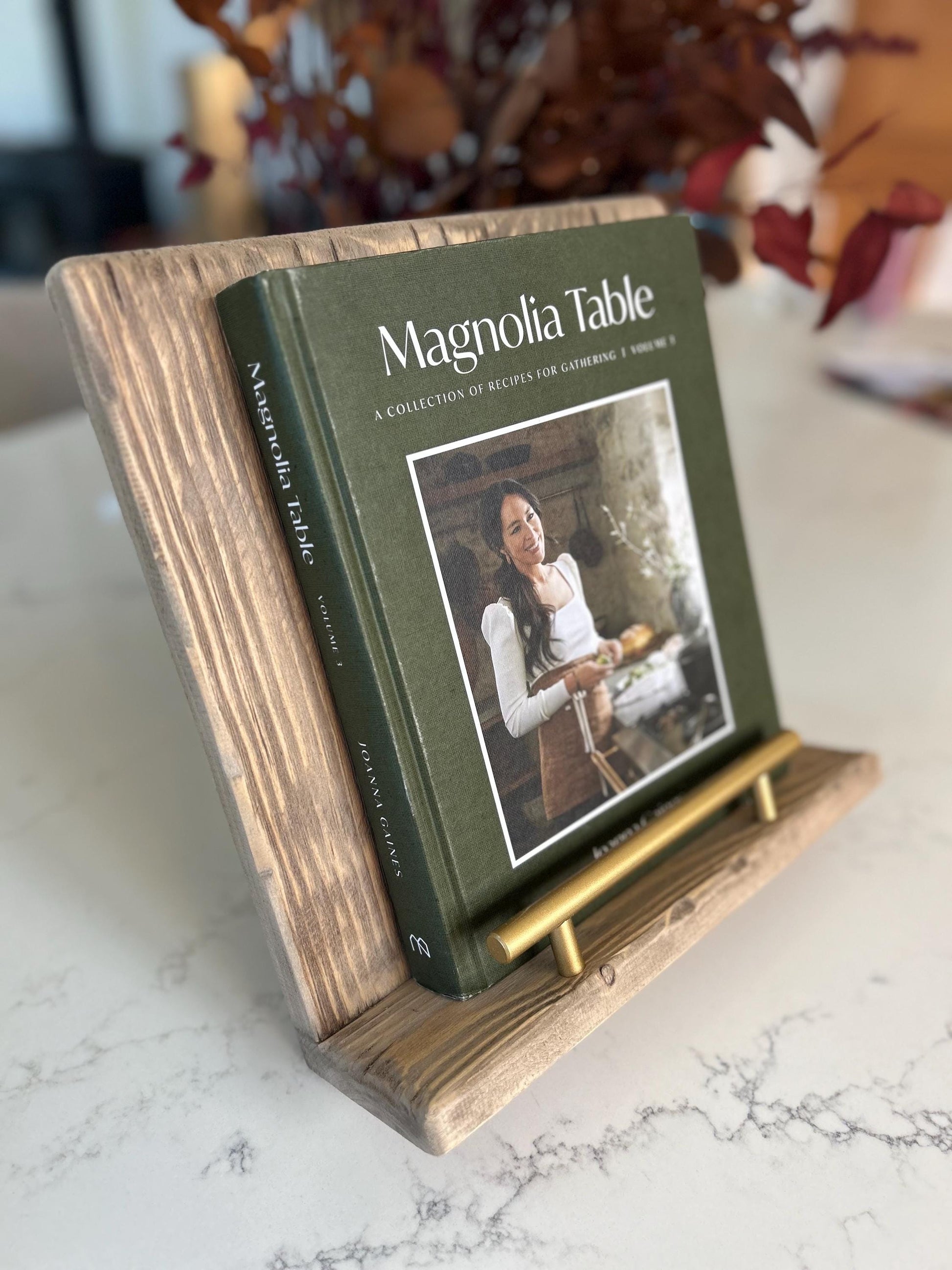 Farmhouse Cookbook Stand | Rustic Wooden Recipe Holder | Distressed Wood Cookbook Display | Kitchen Counter Recipe Stand