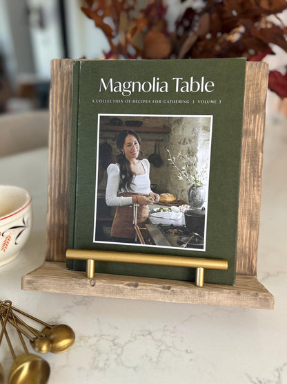 Farmhouse Cookbook Stand | Rustic Wooden Recipe Holder | Distressed Wood Cookbook Display | Kitchen Counter Recipe Stand