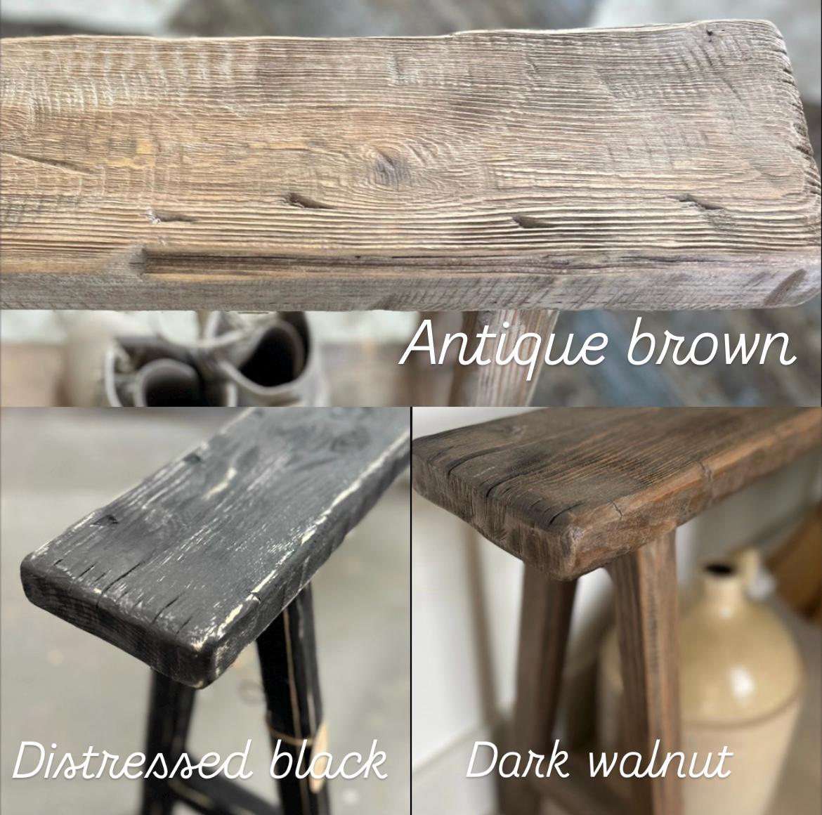 Rustic Weathered Wood Noodle Bench, Primitive Antique Style, 24x5.5
