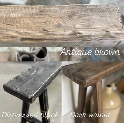 Dark Walnut Skinny Bench, Rustic Weathered Wood, Primitive Antique Style, 36 inch