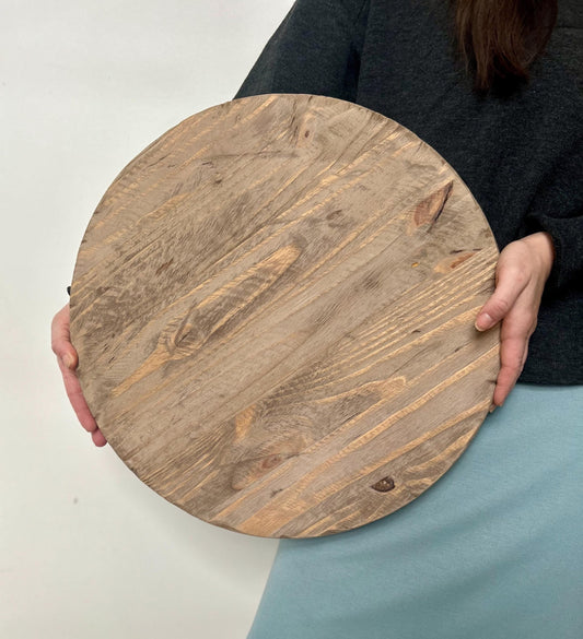 Large round countertop tray, tabletop rustic trivet riser, plant stand, kitchen decor stand, distressed wood display stand