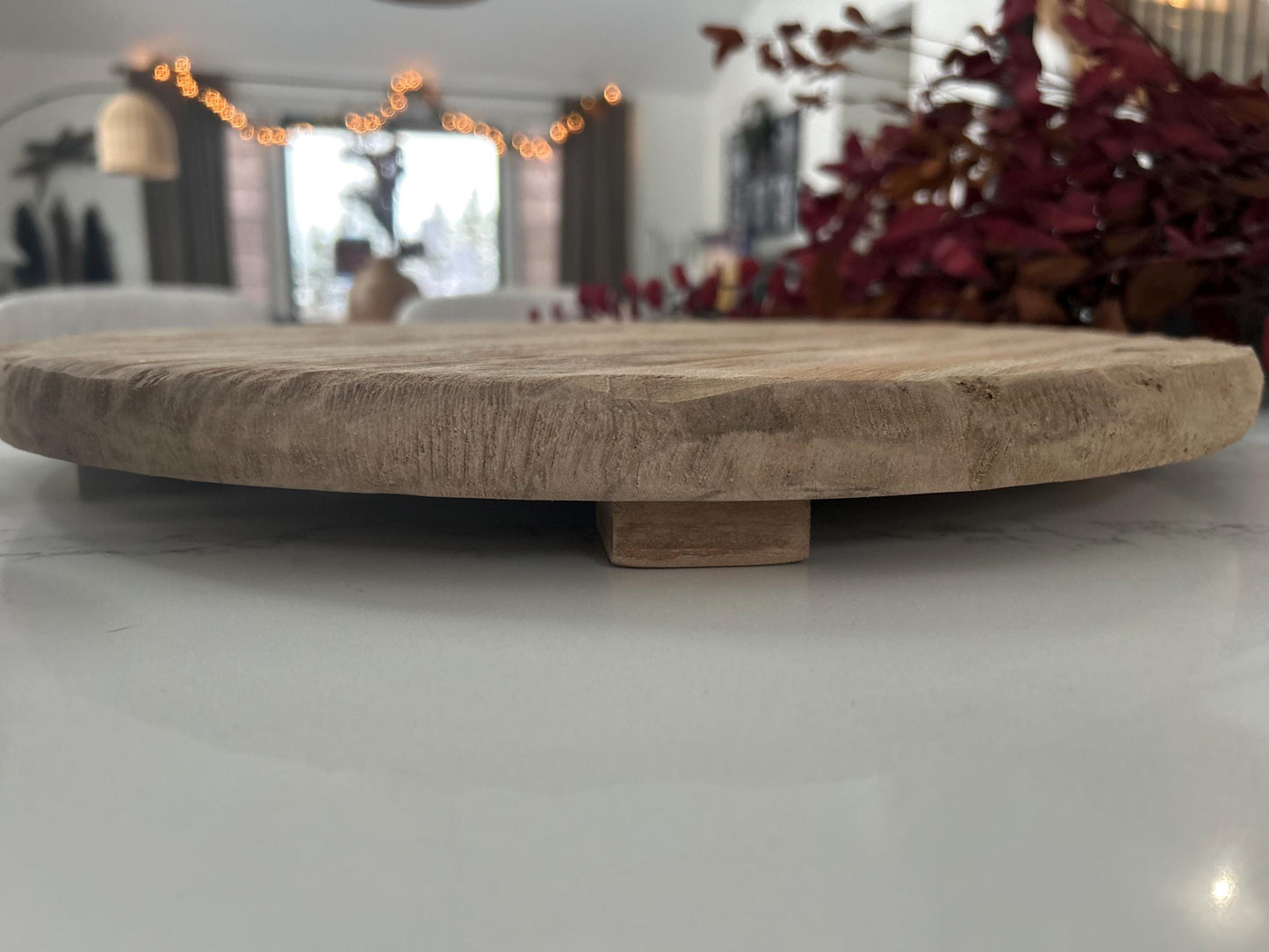 Large round countertop tray, tabletop rustic trivet riser, plant stand, kitchen decor stand, distressed wood display stand